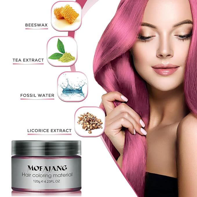 SOVONCARE Light Pink Temporary Hair Color Wax Washable Hair Dye for Men & Women, All-Day Hold Disposable Hair Styling Clays for Party, Cosplay & Daily 4.23 oz