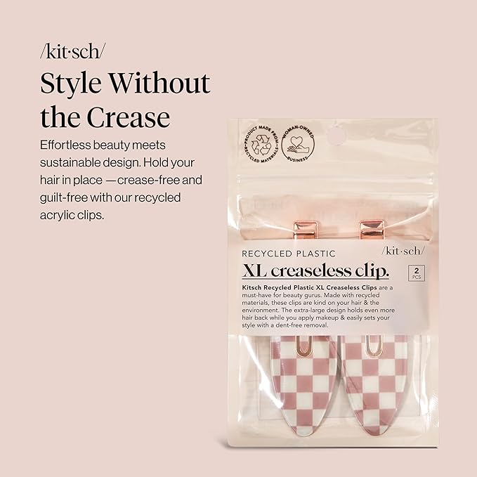 Kitsch Creaseless Hair Clips for Women - No Crease, No Bend Hair Clips for Styling, Bangs, Makeup Application, Face Wash | Recycled Acrylic - Checkered Terracotta | Ideal Gifts for Women, 2pcs