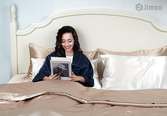 100% Mulberry Silk Pillowcase for Hair and Skin, 22 Momme Pure Natural Silk Pillow Case Both Sided with Zipper, Pillow Cover for Women Mom Men (Ivory White, King 20''×40'', 1 Pack)