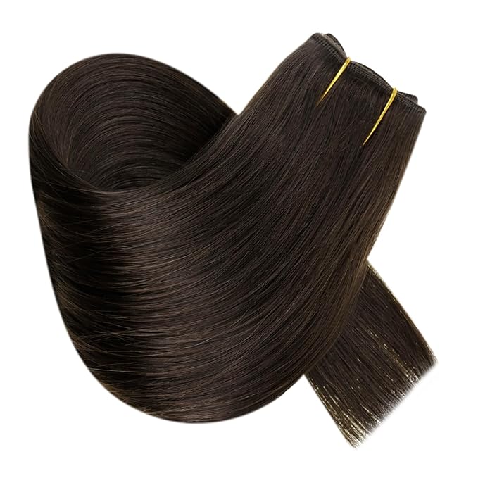 RUNATURE Invisible Wire Hair Extensions Human Hair, 14 Inch 70g One Piece, Brown Wire Hair Extensions Soft Natural Looking, Seamless Fish Line Hairpiece for Women #2 Dark Brown