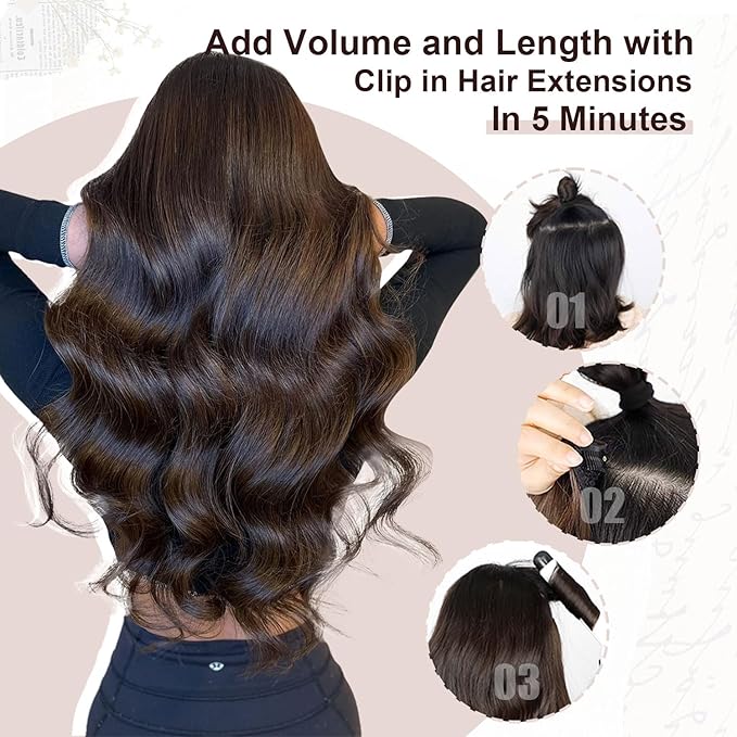 XDhair Human Hair Clip in Extensions 100g Balayage Color Golden Brown to Light Blonde Highlight 27 Blonde Double Weft Clip in Hair Extensions #10/27/27 14 Inch