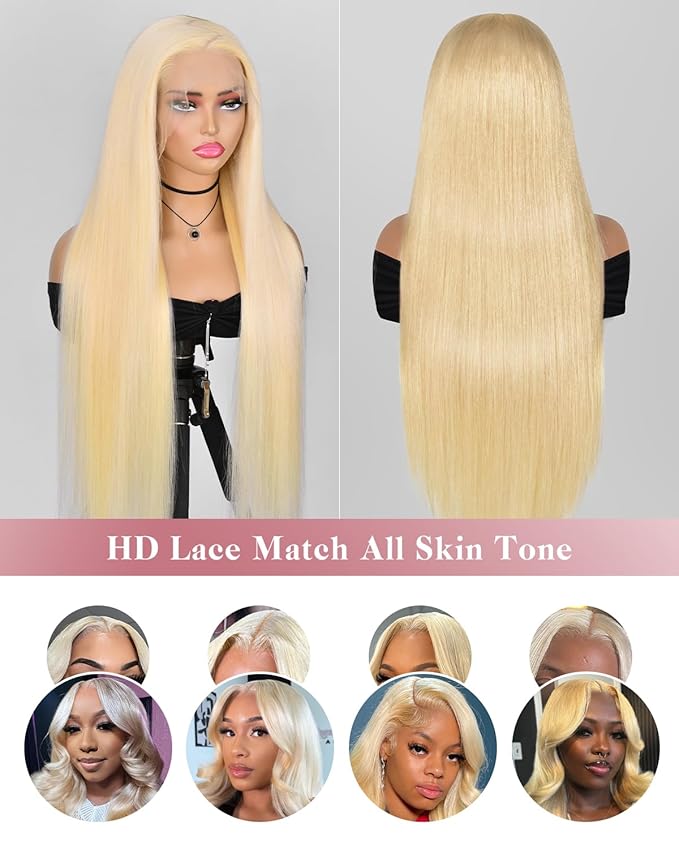 Alididi 613 Lace Front Wig Human Hair 13x4 Blonde Straight Hd Transparent Lace Frontal Wigs Human Hair Pre Plucked With Baby Hair 180% Density Blonde Glueless Wigs Human Hair 22 Inch