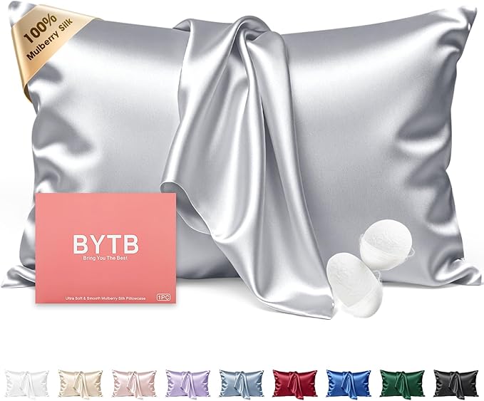 Silk Pillow Cases Queen Size 100% Mulberry Silk Pillowcase for Hair and Skin 22 Momme Both Side Grade 6A Silk Cooling Soft Breathable 20 x 30 Inches with Hidden Zipper 1PC, Grey