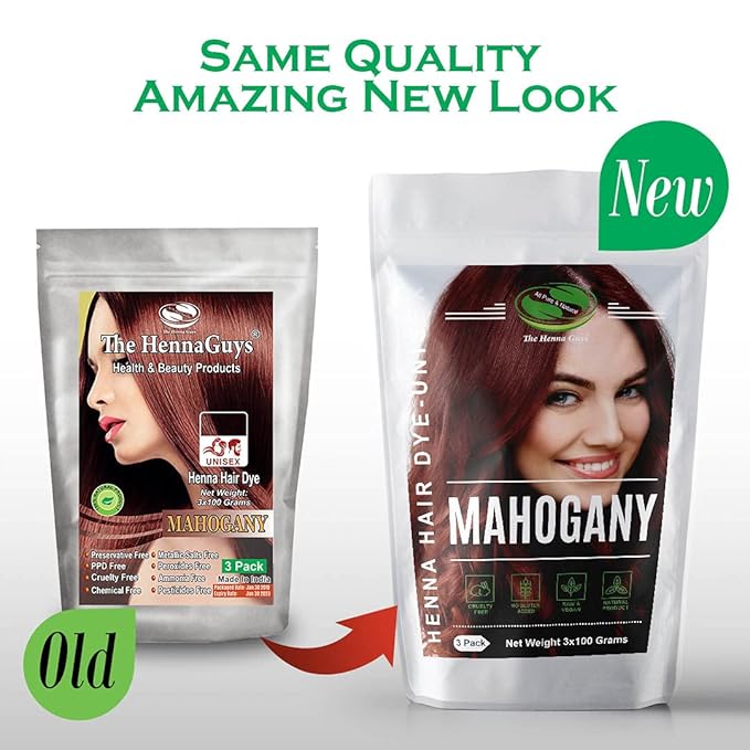 3 Packs Of Mahogany Henna Hair & Beard Color/Dye 100 Grams - Natural Hair Color, Plant-based Hair Dye - The Henna Guys