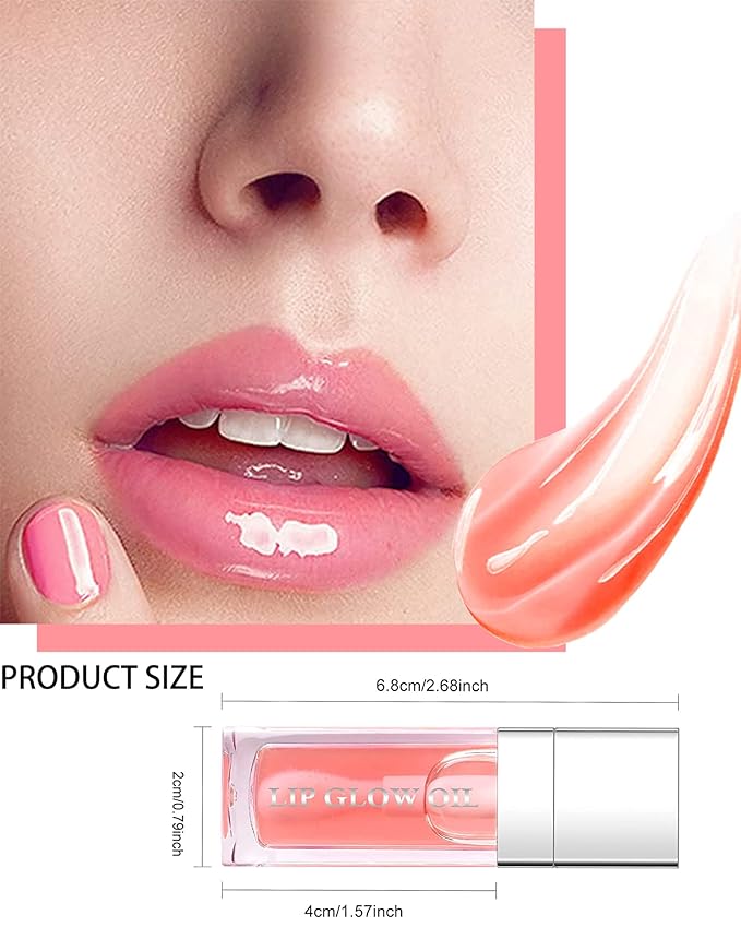 Hydrating Plumping Lip Glow Oil,Tinted Lip Gloss,Transparent Toot Lip Oil,Long Lasting Moisturizing Clear Glow Reviver Lip Oil for Lip Care Dry Lips,Women's Day Makeup Gift for Women(#001 Pink)