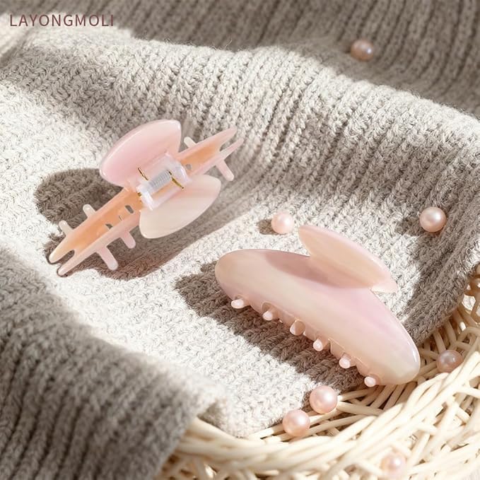 French Hair Claw Clips for Women Grils,4 Inch Strong Hold No Slip Grip Accessories Acetate material,not easily damaged,Thick or Thin Hair (Light Pink)