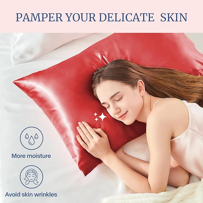 BEDELITE Satin Pillowcase for Hair and Skin, Super Soft and Cooling Similar to Silk Pillow Cases 2 Pack with Envelope Closure, Gift for Women Men(20"x26" Standard Size, Baked Apple)