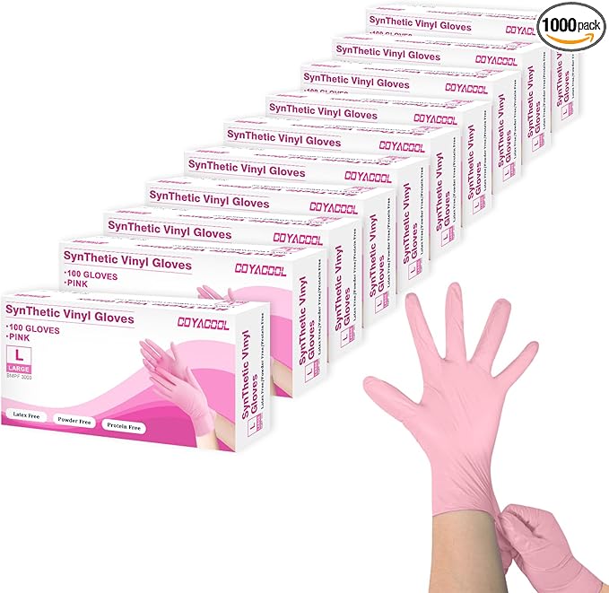 Disposable Gloves Large, Nitrile and Vinyl Blend Material Gloves, Latex Free 4 Mil 1000 Pc Food Grade Glove for Cleaning, Food Prep,Hair Dye,Tattoo, Pink