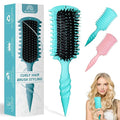 Curly Hair Brush, 5-in-1 Detangling & Curl Defining Brush for Curly Hair Wet or Dry, Shaping & Styling Brushes with Less Pulling for Women & Men (Teal)