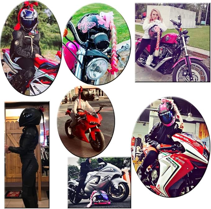 Helmet Pigtails Gradient Ramp Helmet Braids Ponytail Helmet Hair with Suction Cup for Motor Bike 1PCS 24inch (Helmet not Included)