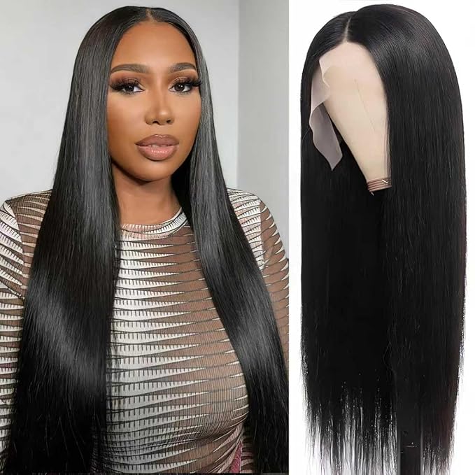 28 Inch Straight HD Lace Front Wigs Human Hair Pre Plucked 14A 230 Density 13x6 Transparent Lace Frontal Wig with Baby Hair Natural Black for Women
