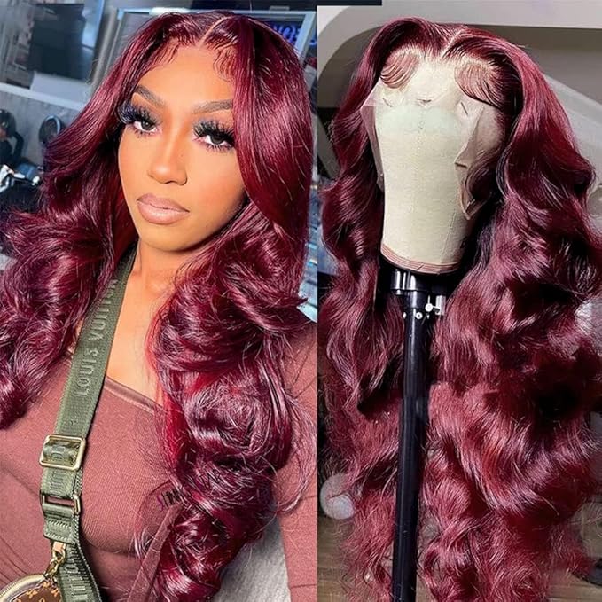 Burgundy Wig Human Hair 13x4 99j Burgundy Lace Front Wigs Human Hair Pre Plucked HD Transparent Lace Frontal Wigs Red Colored Wig 20 Inch