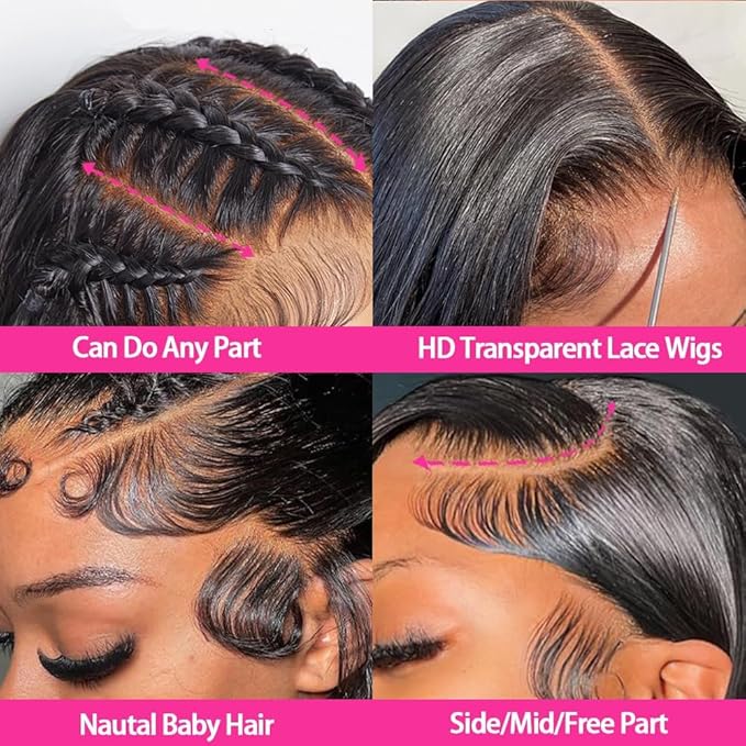 Lemoda 13x6 Full Lace Frontal Wig 180% Density Straight Lace Front Wigs Human Hair HD Transparent Lace Glueless Wig Pre Plucked 15A Brazilian Virgin Human Hair Wigs for Women 32 Inch