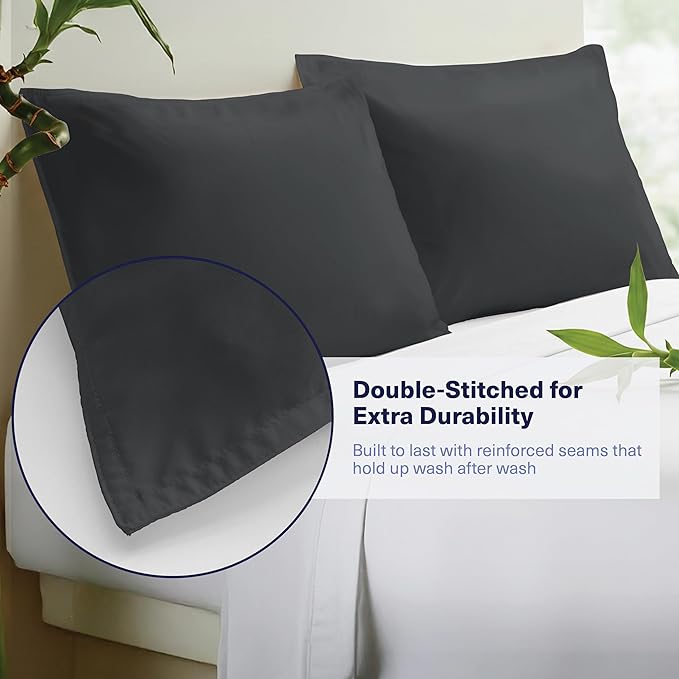 Kickoff Viscose Bamboo Pillowcase, King, Set of 2, 100% Organic Hidden Zippered Viscose Bamboo Pillow Case King Size, Cooling Pillow Cover for Hot Sleepers (20"x40", Pewter)