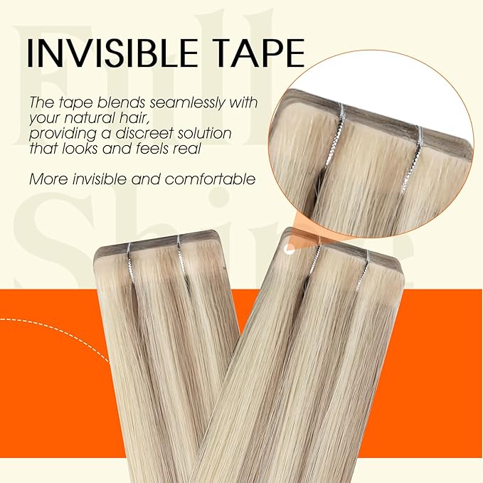 Full Shine Long Tape in Hair Extensions Human Hair Injection Double Sided Tape Extensions Color 18/613 Remy Seamless Skin Weft 22Inch Silky Straight Soft Extension 50G 20Pcs Natural Brazilian