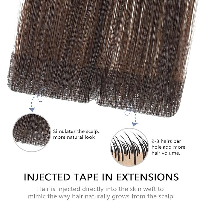 COOKAYU Invisible Tape in Hair Extensions, Darkest Brown 16Inch 35g 20pcs Seamless Invisi Edge Tape in Human Hair Straight Injected Extensions
