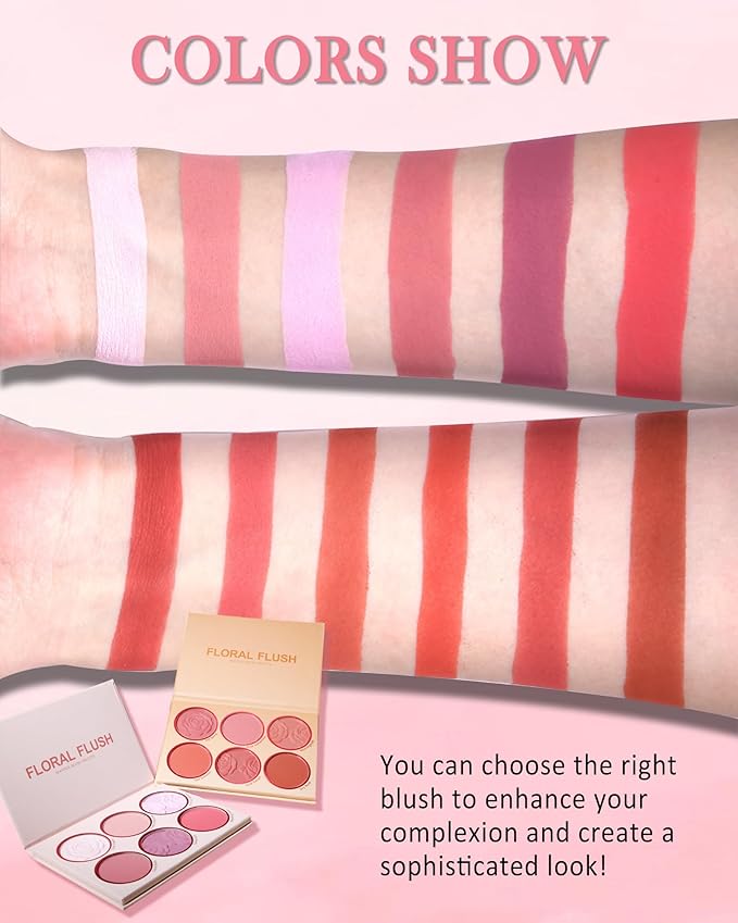 Matte Rose Face Blush Palette Kit with Brush-6 Colors Pink Purple Silky Mineral Blendable Blusher Contour Powder for Cheeks,Longlasting Facial Eyeshadow Beauty Cosmetic Makeup Gift for Women-Set 01