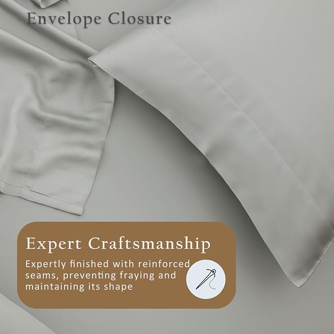 TOSMO Luxury Pillow Case Set of 2 - Cooling Viscose Derived from Bamboo, Oeko-TEX, Breathabl Silky Soft Pillow Cases with Envelope Closure (Standard, Sliver)