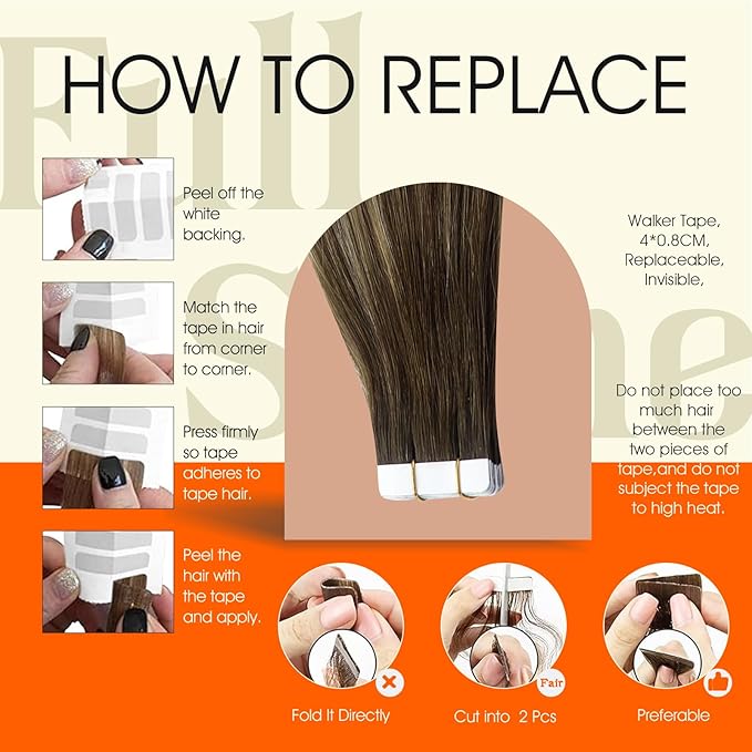 Full Shine Hair Extensions Tape in 16Inch Skin Weft Tape in Hair Extensions Balayage 4 Medium Brown Fading to 24 Honey Blonde And 4 Invisible Tapes in Extension Real Human Hair Straight Hair 50G 20Pcs