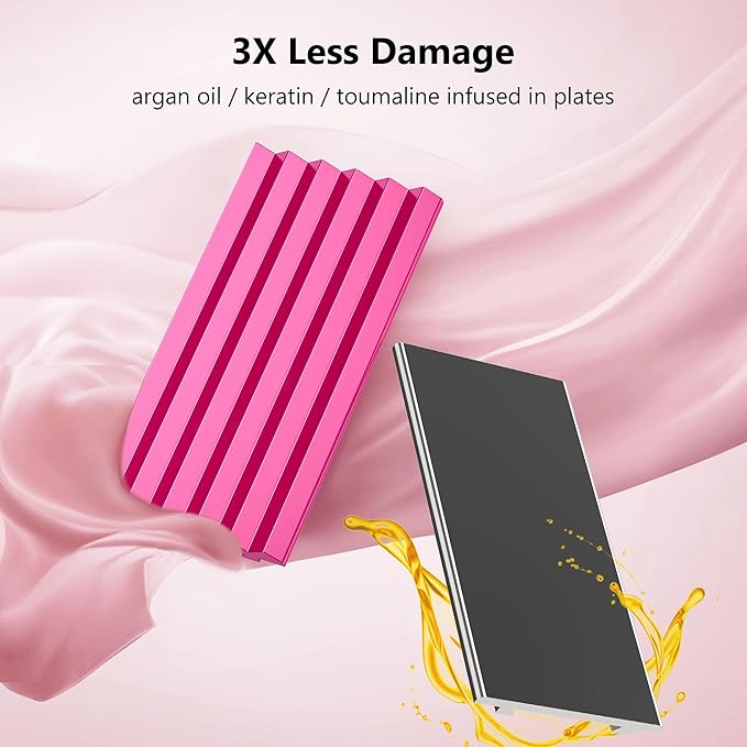 Terviiix Crimper Hair Iron with 4 Interchangeable Plates, Keratin & Argan Oil Infused Hair Crimper for Women, Volumizing Crimping Iron for Thin Fine Hair, 5 Heat Settings & 60 Mins Auto Off, Pink