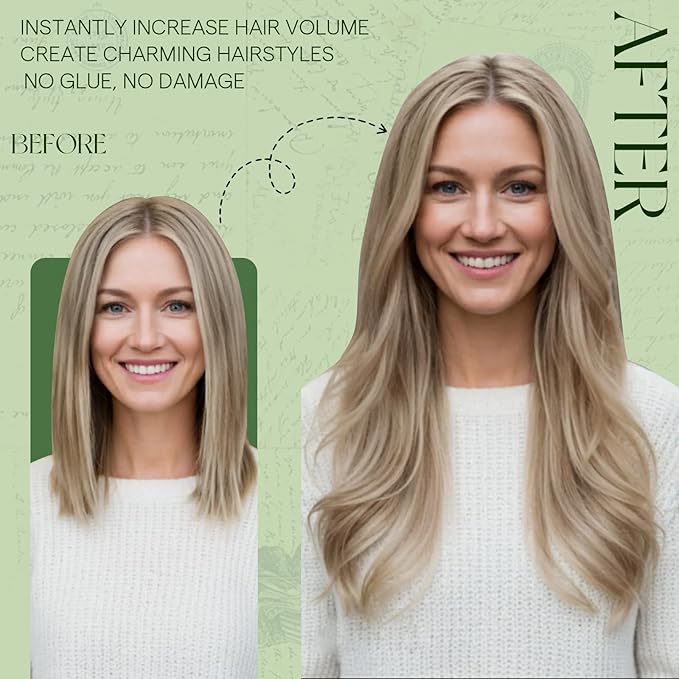 RUNATURE Clip in Hair Extensions Real Human Hair Clip in Extensions, Blonde Hair Extensions Clip ins, Tangle Free, 10 Inch 80g 7pcs #8P60 Ash Brown Highlight Platinum Blonde