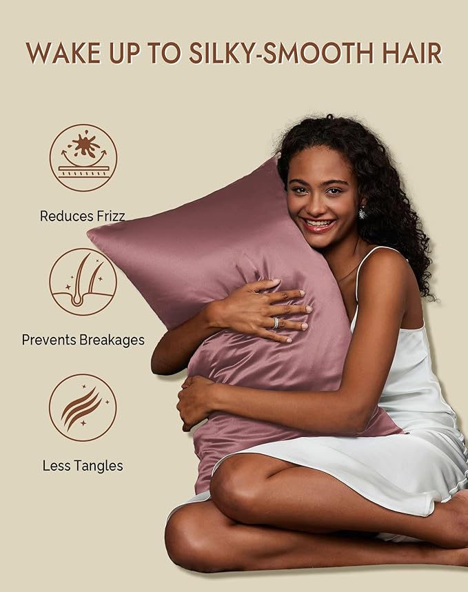 SilkSilky 100% Mulberry Silk Pillowcase - Pure 22 Momme High-Grade 6A Fibers for Hair & Skin, Envelope Closure, Natural, Organic, Breathable & Cooling Pillow Case (Standard, Pale Mauve)