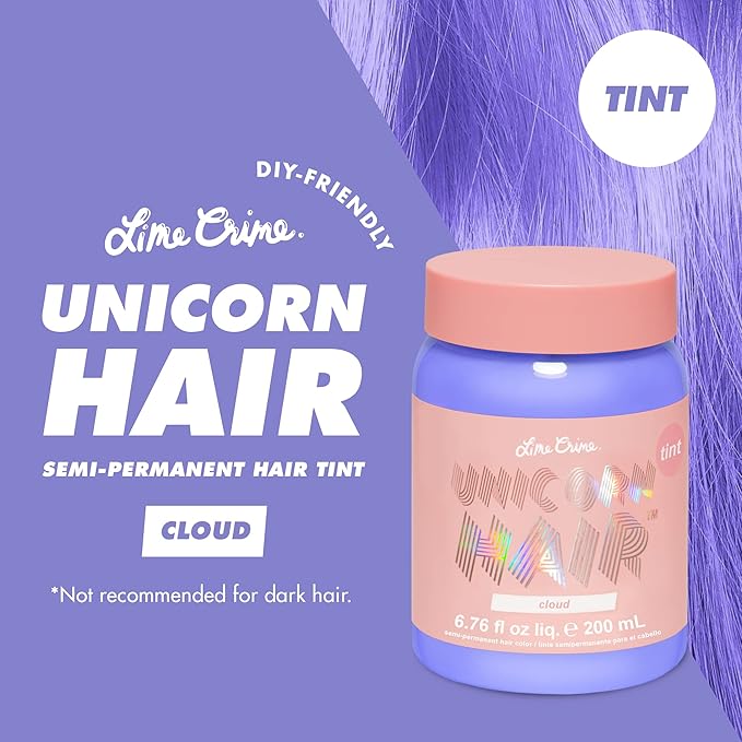 Lime Crime Pastel Colored Unicorn Hair Tint, Cloud (Periwinkle Blue) - Damage-Free Semi-Permanent Hair Color Conditions & Moisturizes - Temporary Hair Dye Kit Has Sugary Citrus Vanilla Scent - Vegan