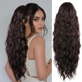 LEEONS 26 inch Drawstring ponytail Extension, Long Wavy pony tails hair extensions for Women - Synthetic Hairpiece Ponytail for Daily Use (Dark Brown)