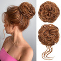 CJL HAIR 2PCS Messy Bun Hair Pieces Wavy Curly Synthetic Updo Chignon Fake Scrunchies Ponytail Extension for Women Tizian Red