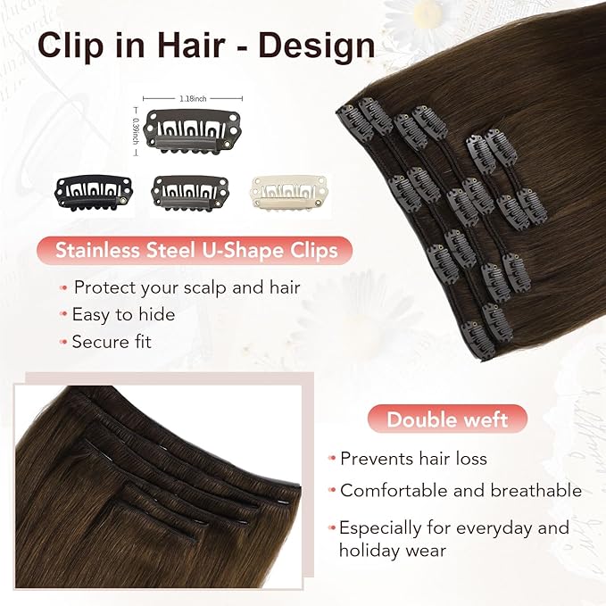 XDhair 18 Inch Medium Brown Hair Extensions Real Human Hair Clip in Extensions 120G 6pcs Clip in Hair Extensions for Women #4 18 Inch