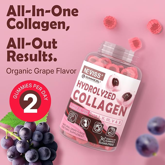 Hydrolyzed Collagen Peptides, Marine Gummies for Women Men, Multi Collagen Type I II III V & X for Hair Growth, Healthy Skin Nails - Collagen Gummy w/ Hair Vitamins Biotin Keratin & Vitamin D3, 120Cts