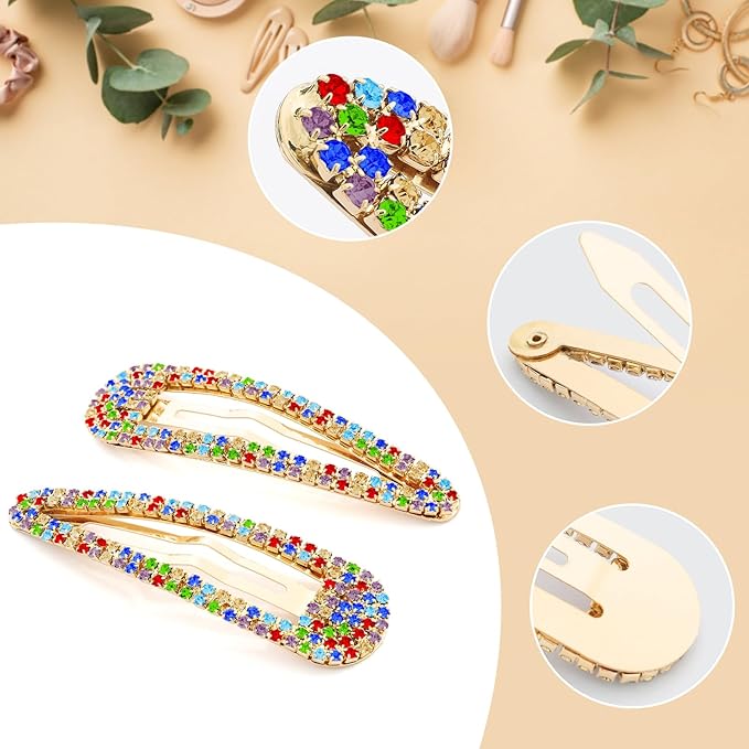 2PCS Rhinestone Hair Clips,Snap Hair Accessories,Decorative Hair Clips,Rhinestone Barrettes For Women Girls(SET4)