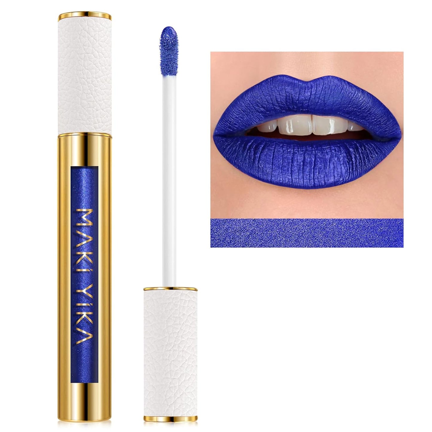 MAKI YIKA Blue Lipstick for Women Metallic Lipsticks Glitter Long Lasting Lipstick No Smudge No Transfer Liquid Pink Lip Gloss (BR015 Blue Storm)