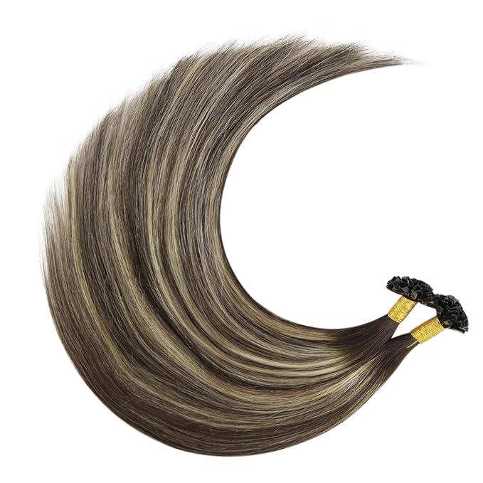 YoungSee Ktip Hair Extensions Ombre Dark Brown with Ash Blonde K Tips Hair Extensions Human Hair Ombre 24In 1G/S 50G