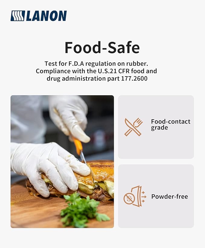LANON Food Safe White Disposable Nitrile Gloves, Latex-Free, Powder-Free, Textured Fingertips, Cooking, Cleaning, Small