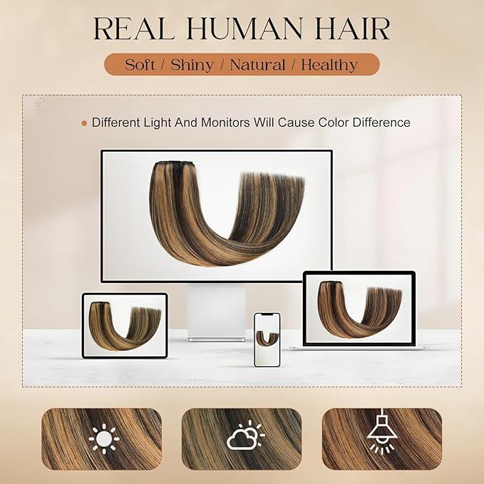 Clip in Hair Extensions Real Human Hair 20inch 8pcs 105g Seamless Balayage Dark Brown Hair Extensions Clip Ins Double Weft Dark Brown Highlight Chestnut Brown Invisible Straight Remy Human Hair