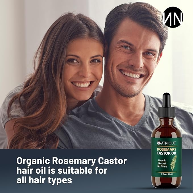 Natnique Rosemary Castor Oil – 100% Pure Cold-Pressed Organic Hair Growth Oil, Hexane-Free Scalp Serum & Moisturizing Treatment for Dry Scalp, Fuller Hair, Stronger Roots & Natural Care – 2oz