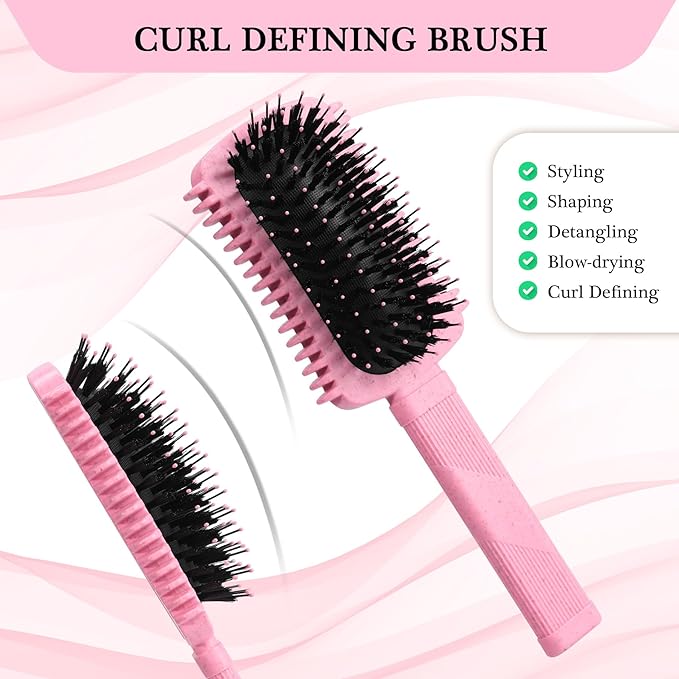 Curl Defining Brush Pink, Volume Curly Hair Brush for Effortlessly Detangling Shaping and Styling Women's Curls, Waves & Coils, Curly Hair Products, Reduce Frizz