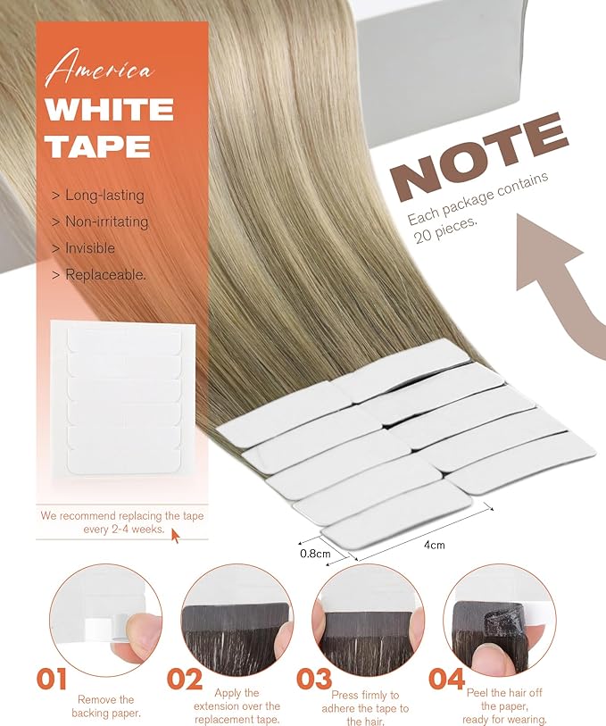 Sunny Hair Tape in Hair Extensions Real Human Hair Invisible Remy Hair Extensions Tape ins for Women Ash Blonde Root to Platinum Blonde Balayage 12 inch 20Pcs
