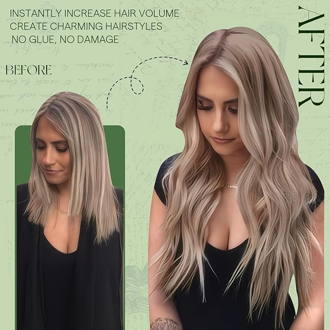 RUNATURE Clip in Hair Extensions Real Human Hair, Blonde Hair Extensions Clip Ins, Human Hair Clip in Extensions, Remy Natural Hair, Add Volume, 20 Inch 120g 7pcs #19P60 Grey Blonde Highlights