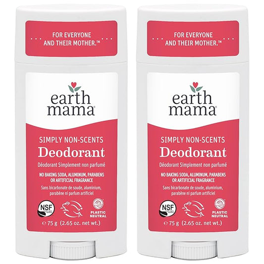 Earth Mama Simply Non-Scents Deodorant | Fragrance-free + Safe for Sensitive Skin, Pregnancy & Breastfeeding, Contains Organic Calendula and Coconut Oil, No Baking Soda or Aluminum, 2.65-Oz (2-Pack)