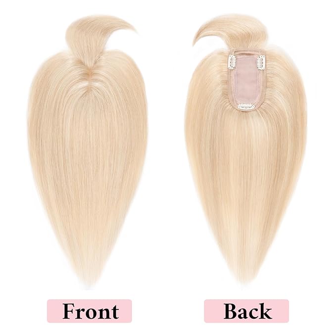 SEGO 100% Real Human Hair Toppers, with Air Bangs, Silk Base 150% Density, Clip in Topper, 2.7”x5.1”, HairPieces for Women, with Thinning/Hair Loss Cover Gray