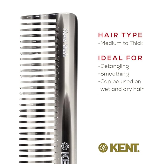 Kent 92T Black Graphite Wide Tooth Women’s Detangler Comb for Curly, Wavy, and Thick Hair – Ideal for Use on Wet Hair – Gentle, Shower Comb for – Anti-Static, Smooth - Styling Tool by Kent