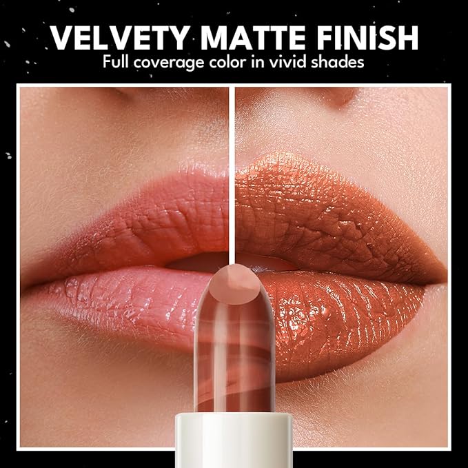 2PCS Marbled Matte Lip Stick Makeup - Velvety Finish | Naked-lip Feel, Full Coverage, D002+D004