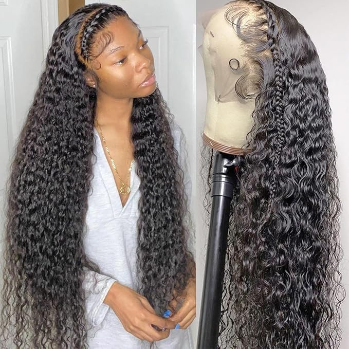 32 Inch Deep Wave Lace Front Wig Human Hair 13x4 Curly Wigs for Black Women Pre Plucked with Natural Baby Hair 180 Density Brazilian Virgin Lace Frontal Wet and Wavy Wig Human Hair