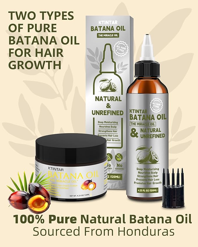 100% Natural Raw Batana Oil for Hair Growth, Dr Sebi Hair Growth Oil From Honduras, Thicker & Stronger Hair, Prevents Hair Loss, Eliminates Split Ends 4.23 Fl Oz (Pack of 2)