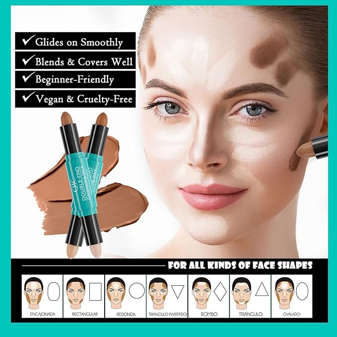 MEICOLY 2-in-1 Highlighter Contour Stick,Cool Toned Contour Stick,Makeup Highlighter Stick,Long Lasting Waterproof Bronzer Contour Pencil,Travel Cream Face Shaping Stick,02