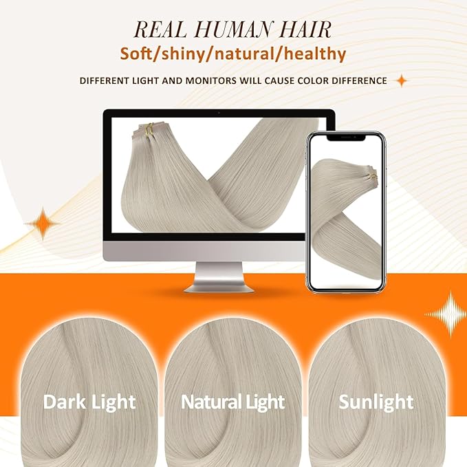 Full Shine Human Hair Clip in Extensions Blonde Seamless Hair Extensions Clip in Invisible Blonde Extensions Clip in PU Weft for Women Full Head 14 Inch 8 Pcs 120 G