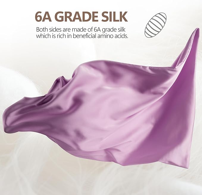 Luxury 6A Mulberry Silk Pillowcase & Silk Pillow Case for Hair & Skin – Anti-Wrinkle, Hidden Zipper – Best Beauty Sleep Solution for Women(Purple, Queen)