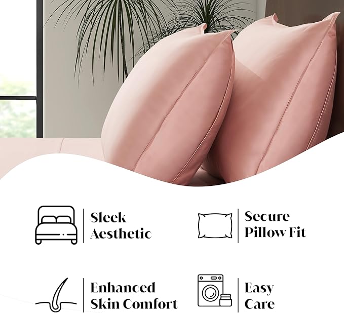 Luxury Bamboo Market | King Envelope Pillowcase Set | 100% Viscose Made from Bamboo | Organically Grown | Ultra Soft | Cooling | 2pcs [Rose Quartz]